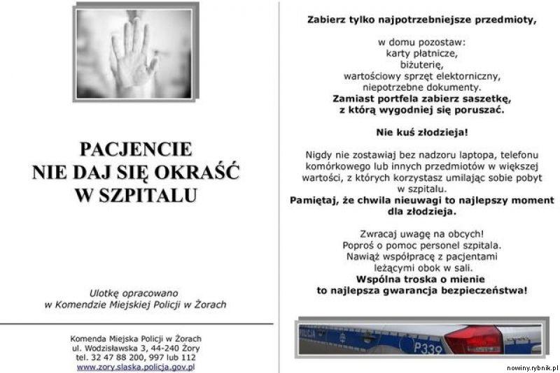 Ulotka dla pacjentw opracowana w żorskim szpitalu / KMP Żory